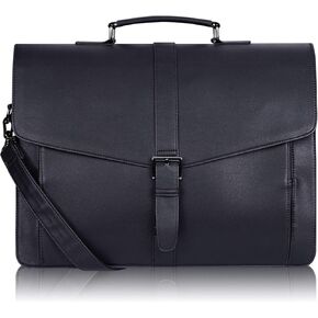 ESTARER Men's Leather Briefcase 15.6 Inch Laptop Messenger Bag Professional Leather Computer Work Bag for Business/Travel/Office, Black