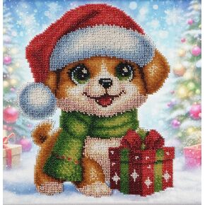 AllAboutEmbroideryUA Bead Embroidery kit Christmas Puppy DA-1104 Beaded Cross Stitch Christmas Beadwork Needlework kit
