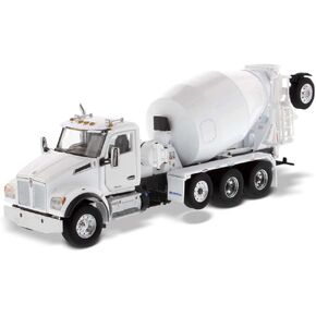Diecast Masters Kenworth T880 SFFA Concrete Mixer Truck - Pearl White | Tandem with Lift Axle and McNeilus Bridgemaster Mixer | 1:50 Scale Model Semi Trucks | Diecast Model 71081