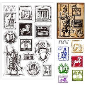GLOBLELAND Middle Ages Postage Clear Stamps Knight Dragon Silicone Clear Stamp Seals Horse Construction Ticket Transparent Stamps for DIY Scrapbooking Cards Making Photo Album Journal