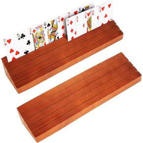 2 PCS Wooden Playing Card Holder Solid Pine Wooden Hands Free Card Holders for Adults Seniors Bridge Canasta Strategy Card Playing, 13.8 x 3.15 x 2.4 inch