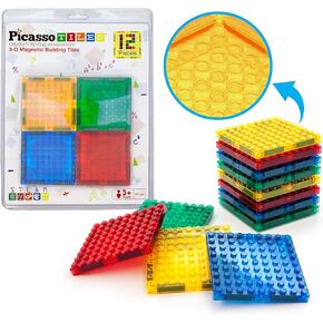 PicassoTiles 353pcsMagnetic Brick Tile and Magnetic Tile Combo Set, Action Figures Included, Building Blocks STEM Toys, Educational Montessori Preschool Toddler Classroom Learning Toys, Kids Activity