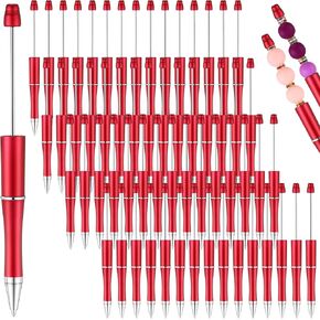Qilery 60 Pcs Beadable Pens Bulk Bead Pen Cute Cool DIY Pens Black Ink Ballpoint Pens for Christmas Gifts Kids Girls Graduation Gift Office School Supplies(Red)