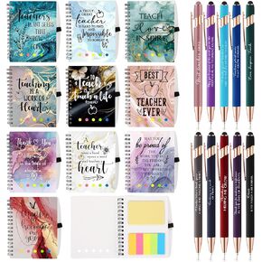 Kosiz Christmas Teacher Appreciation Gifts Inspirational Spiral Notebooks with Motivational Ballpoint Pens Thank You Journal Gift Touch Screen Ballpoint Pen for Teacher Xmas Gifts(10 Sets)