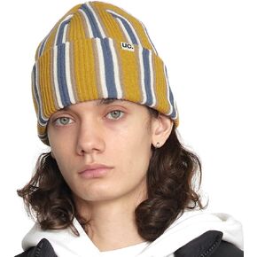 UNDERCONTROL Stripe Pattern Roll up Skullcap Warm Winter Watch Hats Thick Knit Cuff Square Logo Patch Unisex Fisherman Beanie