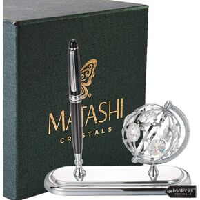 Matashi Highly Polished Executive Desk Set with Pen and 24K Gold Plated Globe Ornament | #1 Best Gift for Father's Day | Birthday | Home Office | Best Gift for Working Men Women - Gift for Dad