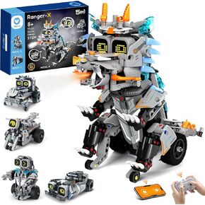 Sillbird Building Robot Dinosaur Kit with Remote Control Christmas Stem Gifts for Boys Age 8-12, Build Coding Robotic Toys for Kids Birthday, 5 in 1 Buildable Set with 646 Pieces