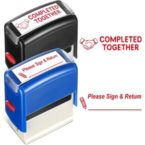 XunYee 2 Pcs Rectangular Teacher Stamp Self Inking Includes Please Sign & Return, Completed Together Stamp, Refillable Teacher Stamps for Teachers Parents School Classroom Business Office, Red Ink