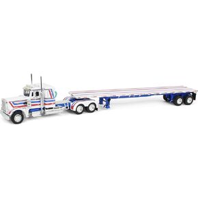 DCP First Gear 1/64 Peterbilt 359 with 48ft Utility Flatbed Trailer, USA Bicentennial Patriot 69-1921