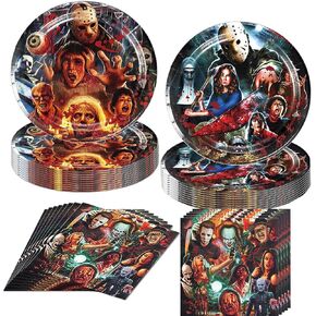 We1Fit 40pcs Classic r Movie Characters Party Tableware Set Ghost Horror Themed Party Plates and Napkins Decorations Supplies for 20 Guests Party Favors or Birthday Party Tableware Set
