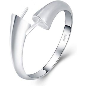 Sterling Silver Simple Pearl Ring Mounting for Women, Adjustable Pearl Ring Fittings Accessories for Pearl Jewelry Making