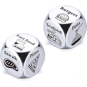 Metal Food Decider Dice for Couples Bridesmaid Gifts for Adults Women Anniversary Valentine Gifts for Boyfriend Girlfriend Date Idea for Wife Husband I Love You Gifts Dice Game Birthday Gifts, Silver