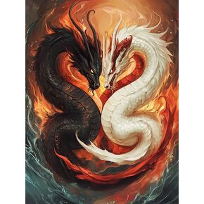 Bimkole 5D Diamond Art Kits for Adults Black and White Dragon, Full Drill DIY Rhinestone Embroidery Set Paint with Diamonds Art Animal by Number Kits Cross Stitch Home Wall Craft Decor 12x16 Inch
