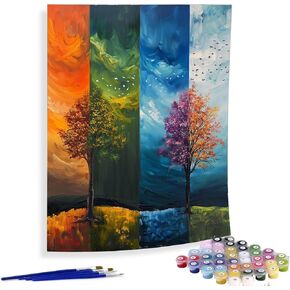 Diymood Paint by Numbers for Adults Tree, DIY Oil Painting Four Seasons Acrylic Paint by Number Kits for Kids Adults Beginner for Home Wall Decor 16x20 inch