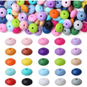 LAIDANLA 150PCS Black Silicone Lentil Beads,12mm Silicone Beads Bulk Silicone Abacus Beads for Keychain Bracelet Necklace Crafts Pen Making Loose Spacer Beads