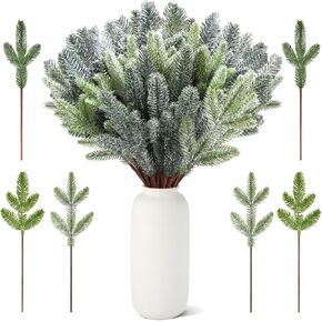 Yinder 36 Pcs 16" Artificial Pine Needles Branches Twigs Large Fake Frosted Pine Picks 3 Style Winter Snow Sprays Fir Pine for Crafts DIY Garlands Vase Christmas Decor