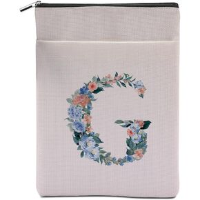Initial W Book Sleeve Book Pouch with Zipper Washable Book Covers for Hardcover Personalized Reading Accessories for Book Lovers Book Club Gifts Monogrammed Gifts for Women Girls Wife Reader