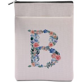Initial W Book Sleeve Book Pouch with Zipper Washable Book Covers for Hardcover Personalized Reading Accessories for Book Lovers Book Club Gifts Monogrammed Gifts for Women Girls Wife Reader