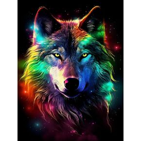 مجموعات الرسم الماسي 5D DIY من Diymood للأطفال والكبار وولف - مجموعات فنية ماسية للأطفال والكبار ملونة | جولة الحفر الكاملة | كريستال | مبتدأ | ديكور حائط المنزل | 12x16 بوصة