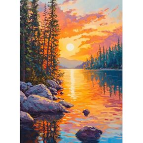 KEYIFA Diamond Painting River Sunset Diamond Art Kits for Adults, 5D Round Full Drill Landscape Diamond Painting Kit for Beginner, DIY Gems Art Craft for Home Wall Decor 12x16 inch