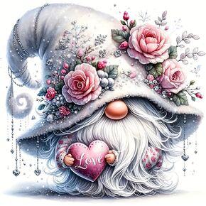 5D Diamond Painting Kits for Adults Beginners,Gnome Love Flower Diamond Art Kit,DIY Full Round Drill Diamond Dot Gem Art Kits for Adults,Home Wall Decor 11.8x11.8 Inch