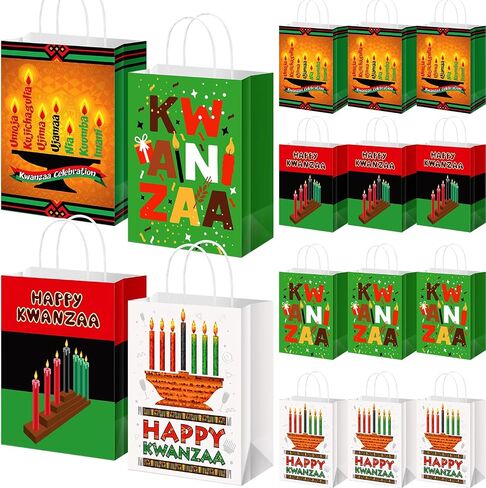 12 قطعة من أكياس هدايا كوانزا من Abbylike، أكياس هدايا ورقية من Kwanzaa مع مقبض، حقائب هدايا للحفلات من Kwanzaa، حقائب حلوى جيدة لتزيين مستلزمات الحفلات من Kwanzaa in Kuwait