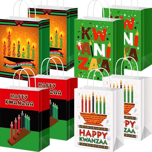 12 قطعة من أكياس هدايا كوانزا من Abbylike، أكياس هدايا ورقية من Kwanzaa مع مقبض، حقائب هدايا للحفلات من Kwanzaa، حقائب حلوى جيدة لتزيين مستلزمات الحفلات من Kwanzaa in Kuwait