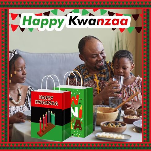 12 قطعة من أكياس هدايا كوانزا من Abbylike، أكياس هدايا ورقية من Kwanzaa مع مقبض، حقائب هدايا للحفلات من Kwanzaa، حقائب حلوى جيدة لتزيين مستلزمات الحفلات من Kwanzaa in Kuwait