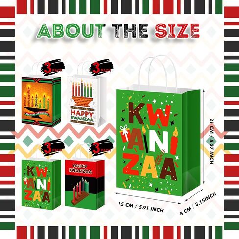 12 قطعة من أكياس هدايا كوانزا من Abbylike، أكياس هدايا ورقية من Kwanzaa مع مقبض، حقائب هدايا للحفلات من Kwanzaa، حقائب حلوى جيدة لتزيين مستلزمات الحفلات من Kwanzaa in Kuwait