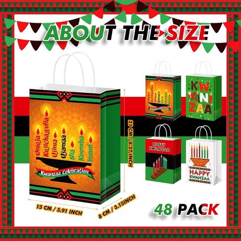 12 قطعة من أكياس هدايا كوانزا من Abbylike، أكياس هدايا ورقية من Kwanzaa مع مقبض، حقائب هدايا للحفلات من Kwanzaa، حقائب حلوى جيدة لتزيين مستلزمات الحفلات من Kwanzaa in Kuwait