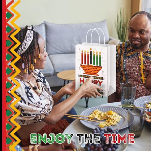 12 قطعة من أكياس هدايا كوانزا من Abbylike، أكياس هدايا ورقية من Kwanzaa مع مقبض، حقائب هدايا للحفلات من Kwanzaa، حقائب حلوى جيدة لتزيين مستلزمات الحفلات من Kwanzaa in Kuwait