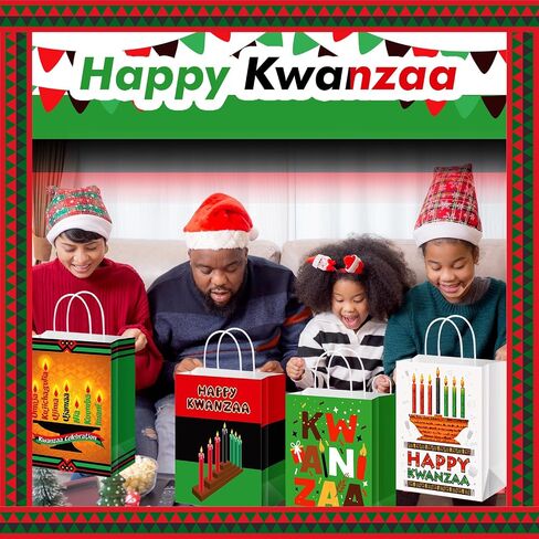 12 قطعة من أكياس هدايا كوانزا من Abbylike، أكياس هدايا ورقية من Kwanzaa مع مقبض، حقائب هدايا للحفلات من Kwanzaa، حقائب حلوى جيدة لتزيين مستلزمات الحفلات من Kwanzaa in Kuwait