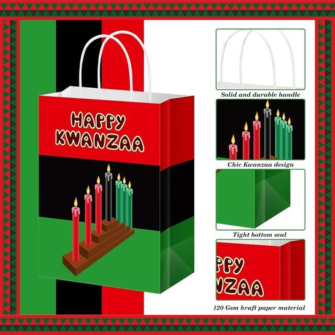 12 قطعة من أكياس هدايا كوانزا من Abbylike، أكياس هدايا ورقية من Kwanzaa مع مقبض، حقائب هدايا للحفلات من Kwanzaa، حقائب حلوى جيدة لتزيين مستلزمات الحفلات من Kwanzaa in Kuwait