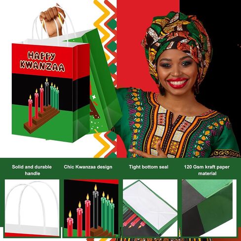 12 قطعة من أكياس هدايا كوانزا من Abbylike، أكياس هدايا ورقية من Kwanzaa مع مقبض، حقائب هدايا للحفلات من Kwanzaa، حقائب حلوى جيدة لتزيين مستلزمات الحفلات من Kwanzaa in Kuwait