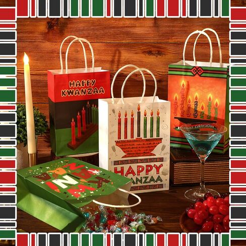 12 قطعة من أكياس هدايا كوانزا من Abbylike، أكياس هدايا ورقية من Kwanzaa مع مقبض، حقائب هدايا للحفلات من Kwanzaa، حقائب حلوى جيدة لتزيين مستلزمات الحفلات من Kwanzaa in Kuwait