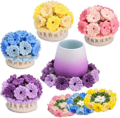 HAYOFADA Crochet Kit for Beginners with Step-by-Step Video Tutorials, Beginner DIY Craft Set, DIY Knitting Supplies Gift Beginner Crochet Kit Adults and Kids (13+) Complete Kit - Flower Coaster 4pack in Saudi Arabia