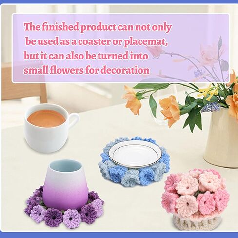 HAYOFADA Crochet Kit for Beginners with Step-by-Step Video Tutorials, Beginner DIY Craft Set, DIY Knitting Supplies Gift Beginner Crochet Kit Adults and Kids (13+) Complete Kit - Flower Coaster 4pack in Saudi Arabia