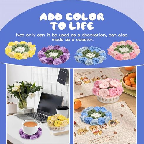 HAYOFADA Crochet Kit for Beginners with Step-by-Step Video Tutorials, Beginner DIY Craft Set, DIY Knitting Supplies Gift Beginner Crochet Kit Adults and Kids (13+) Complete Kit - Flower Coaster 4pack in Saudi Arabia