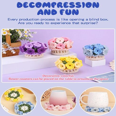 HAYOFADA Crochet Kit for Beginners with Step-by-Step Video Tutorials, Beginner DIY Craft Set, DIY Knitting Supplies Gift Beginner Crochet Kit Adults and Kids (13+) Complete Kit - Flower Coaster 4pack in Saudi Arabia