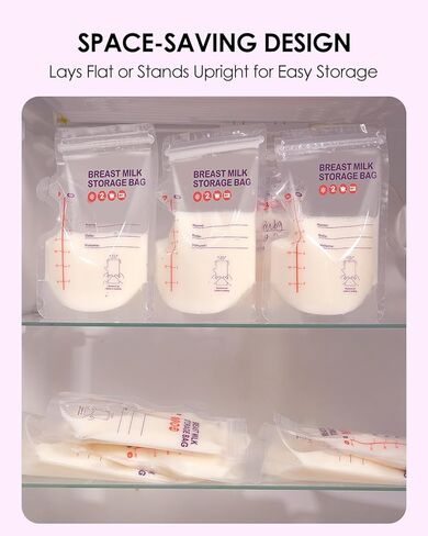 أكياس تخزين حليب الأم الخالية من مادة BPA من Dearlomum - 60 قطعة، 3 أونصة، قائمة بذاتها مع فوهة صب، شكل مسطح موفر للمساحة، مثالية للرضاعة الطبيعية وتخزين الحليب والتبريد والتجميد in Kuwait