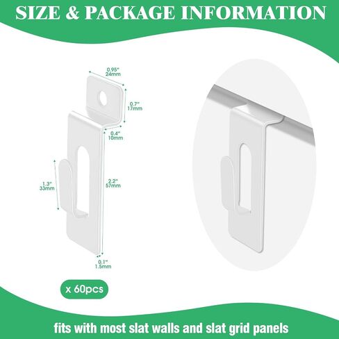 60Pcs Slatwall Utility Notch Hook Metal Slat Wall Display Hangers Picture Hook Slatwall Accessories for Photo Frame Painting Artworks Panel Pegboard Slat Grid Shelf Hanging Display (White) in Saudi Arabia