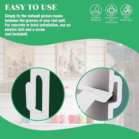 60Pcs Slatwall Utility Notch Hook Metal Slat Wall Display Hangers Picture Hook Slatwall Accessories for Photo Frame Painting Artworks Panel Pegboard Slat Grid Shelf Hanging Display (White) in Saudi Arabia