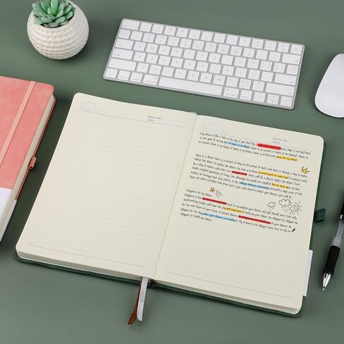 دفتر عمل EUSOAR، 360 صفحة كبيرة مقاس A4 8.5 بوصة × 11 بوصة سميكة من الجلد الصناعي، مجلة مبطنة بسمك 100 جرام في المتر المربع، دفتر أعمال في الحرم الجامعي مع حامل قلم جيب - أخضر in Kuwait