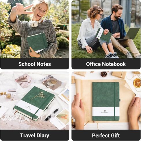 دفتر عمل EUSOAR، 360 صفحة كبيرة مقاس A4 8.5 بوصة × 11 بوصة سميكة من الجلد الصناعي، مجلة مبطنة بسمك 100 جرام في المتر المربع، دفتر أعمال في الحرم الجامعي مع حامل قلم جيب - أخضر in Kuwait