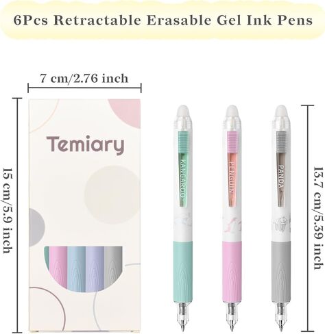 6 قطع من أقلام الجل القابلة للمسح القابلة للسحب من تيماري، تجعل الأخطاء تختفي، 4 قلم حبر جل أزرق و1 أسود و1 أحمر بدون تلطخ لرسم مخطط الكتابة واللوازم المدرسية in Kuwait