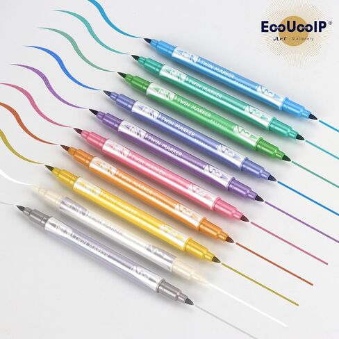 أقلام برأس من اللباد من EooUooIP، 10 قطع من أقلام الخط بألوان متنوعة وفرشاة قلم وفرشاة فنية وعلامة مائية ومجموعة أقلام يومية للحروف والخط in Kuwait