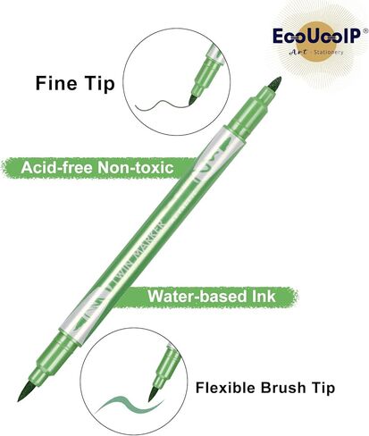 أقلام برأس من اللباد من EooUooIP، 10 قطع من أقلام الخط بألوان متنوعة وفرشاة قلم وفرشاة فنية وعلامة مائية ومجموعة أقلام يومية للحروف والخط in Kuwait