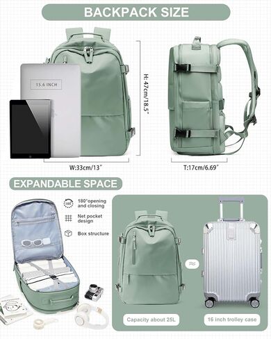 SEAFEW Carry On Backpack, Travel Backpack for Women Men Flight Approved, Personal Item Travel Bag for Airplanes, 14-15.6 Inch Laptop Business Backpack, Casual Daypack Gym Hiking Bakpack Green in Kuwait