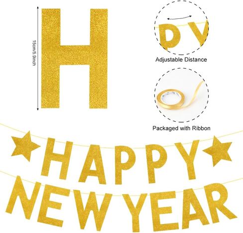 Happy New Year Banner For New Years Decorations 2025 Black Gold Happy New Year 2025 Banner Sign New Years Eve Decorations New Years Eve Party Supplies 2025 Happy New Year Decoration Nye New Year Decor in Saudi Arabia