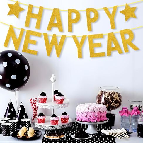 Happy New Year Banner For New Years Decorations 2025 Black Gold Happy New Year 2025 Banner Sign New Years Eve Decorations New Years Eve Party Supplies 2025 Happy New Year Decoration Nye New Year Decor in Saudi Arabia